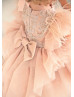 Pearl Beaded Lace Tulle High Low Flower Girl Dress